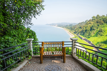 Batumi Botanical Garden, Georgia, bench against the sea