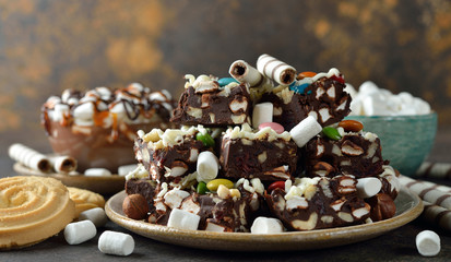 Chocolate fudge with marshmallow and hazelnut