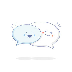 Cute cartoon Chat Speech Bubbles. Flat outline vector illustration icon of Communication, Talking, Messaging. Modern isolated social media concept. 