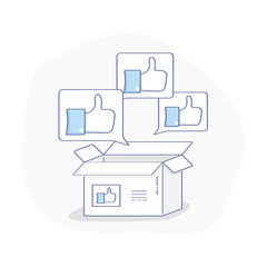 Flat line icon concept of Likes, thumb up icon. Full of thumbs up or likes box. Isolated vector illustration sign. Social media marketing theme.