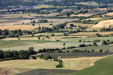 Patchwork of Farmer's fields in valley below Sault, Provence France