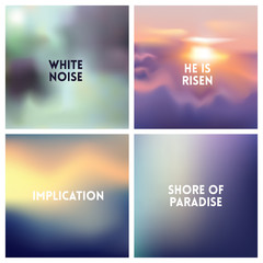 Fototapeta premium Abstract vector sunset blurred background set. Square blurred background - sky clouds colors With love quotes
