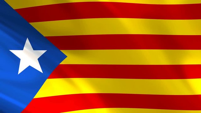  Catalonia flag waving in the wind - looped animation. The Blue Estelada Catalan flag.