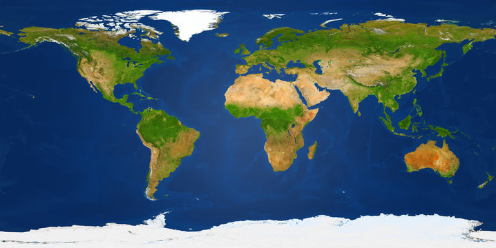 Fototapeta Bardzo duża duża mapa z dostępnymi szczegółami w najwyższej rozdzielczości. Ilustracja fizycznej mapy świata w rozmiarze XXL w zestawie łatka do przycinania. Główne źródło, elementy tego obrazu dostarczone przez NASA