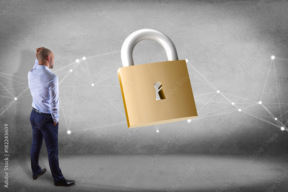 Poster padlock security connection isolated on a color background - 3d rendering