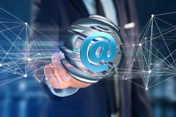 Arobase symbol displayed in a sliced sphere - 3D rendering