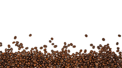 The overlay of coffee beans, isolated with clipping path on white background with shadow