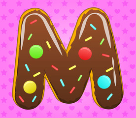 Vector sweet illustration of M donut text. Eps 10 