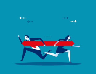 Two business people disagree on the direction. Concept business vector illustration.