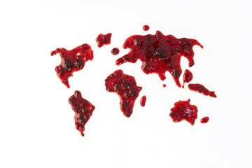 Berry jam world map isolated on white, concept