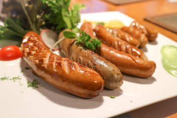 beef sausage and pork sausage