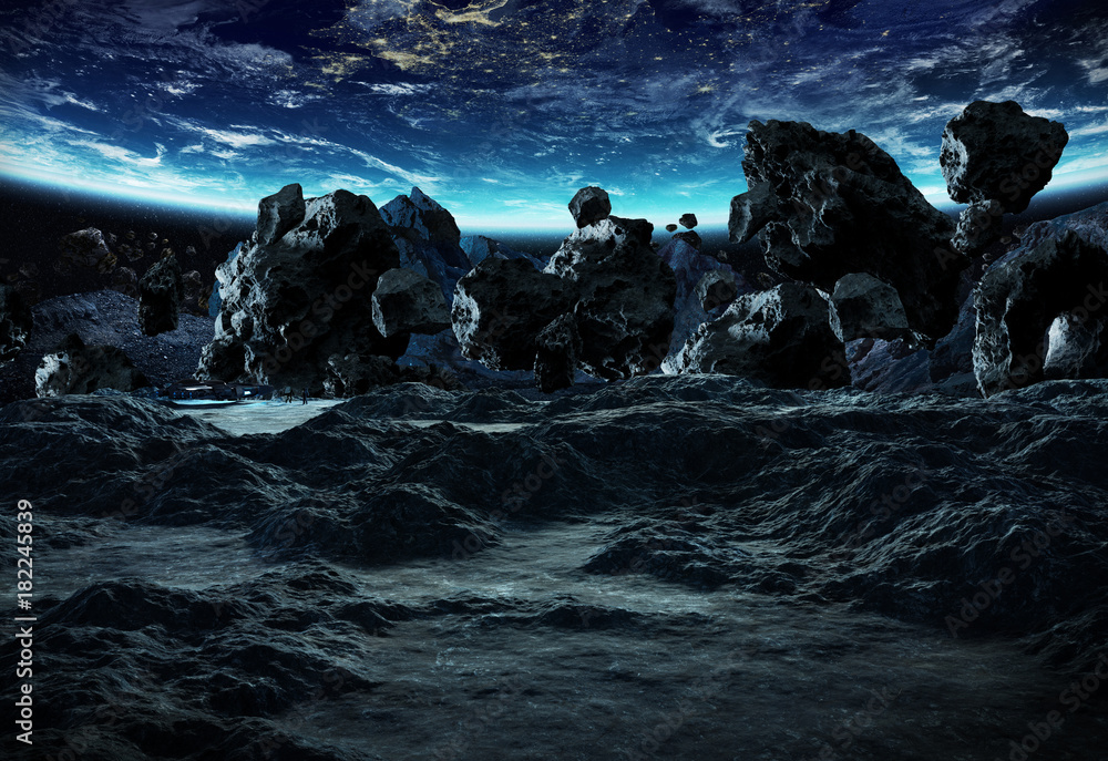 Poster astronauts exploring an asteroid 3d rendering elements of this image furnished by nasa