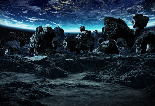 Astronauts exploring an asteroid 3D rendering elements of this image furnished by NASA