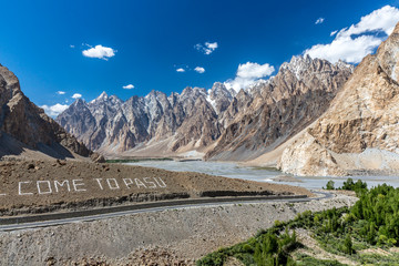 A stunning view of Passu cathedral peak, north of Gulmit Village in the Upper Hunza Valley north of the Attabad Lake, PAKISTAN.