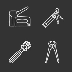 Construction tools chalk icons set
