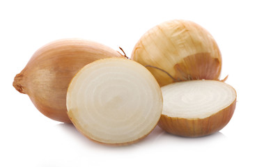 Fresh onion bulbs isolated on white background