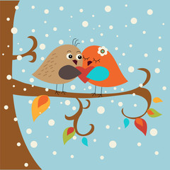 Festive greeting card with cute love birds