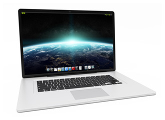 Modern silver laptop 3D rendering