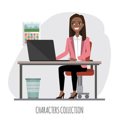 black african american Businesswoman is using a computer, smiling while working in office