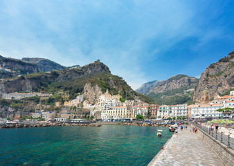 Amalfi town and Tyrrhenian sea waters, Italy