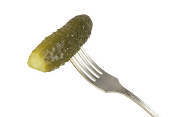 Pickled cucumber on a fork