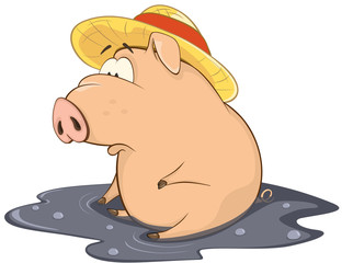 Illustration of a Cute Pig. Cartoon Character