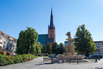 Park in front of the Basilica of St. James the Apostle Cathedral in Szczecin, Poland