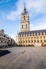 Fototapeta na wymiar GHENT, BELGIUM - November, 2017: Architecture of Ghent city center. Ghent is medieval city and point of tourist destination in Belgium.