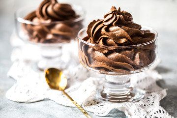 chocolate mousse cream in a glass sundae dessert