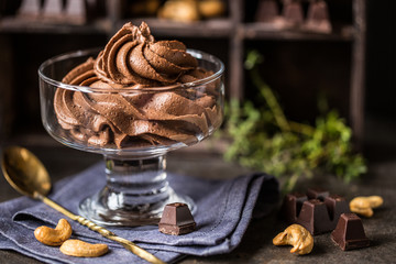 chocolate mousse cream in a glass sundae dessert