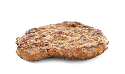 Tasty burger patty on white background