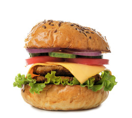 Tasty burger on white background