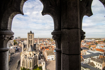 GHENT, BELGIUM - November, 2017: Aerial view of Architecture of Ghent city center. Ghent is medieval city and point of tourist destination in Belgium.