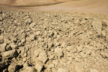 Plowed field ready to be cultivated in Val d'Orcia, Tuscany