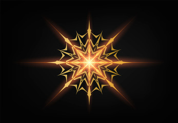 Fototapeta premium Christmas Shining Gold Snowflake. Glowing golden star. Vector illustration
