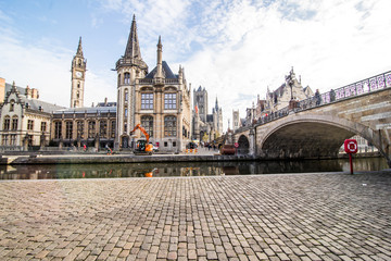 Obraz premium GHENT, BELGIUM - November, 2017: Architecture of Ghent city center. Ghent is medieval city and point of tourist destination in Belgium.