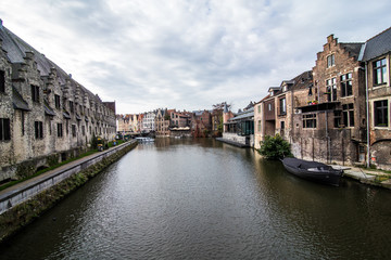 GHENT, BELGIUM - November, 2017: Architecture of Ghent city center. Ghent is medieval city and point of tourist destination in Belgium.
