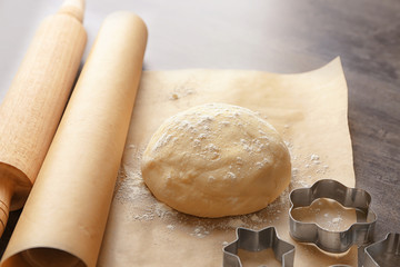 Freshly made dough on kitchen table