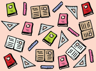 Hand drawn school background with books and notebooks