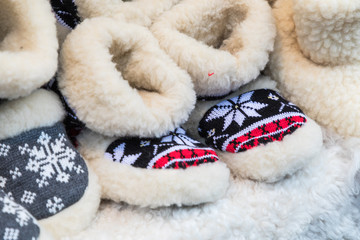 Woolen shoes on traditional Christmas market in Poland.