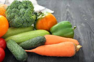 Fresh vegetables on wooden table
