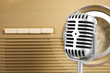 Retro microphone and radio, closeup