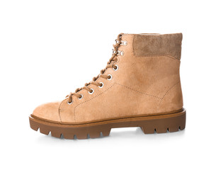 Stylish female boot on white background
