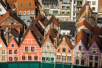 Fototapeta premium Brugge, Belgium - November, 2017. Aerial Brugge medieval historic city. Brugge streets and historic center, canals and buildings. Brugge popular touristic destination of Belgium.
