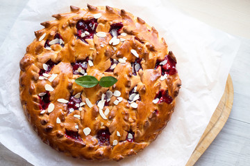 Homemade Cherry pie with almond.