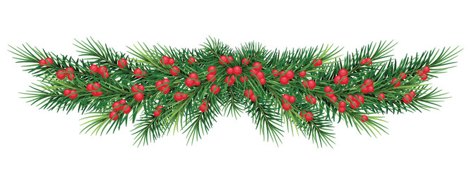  long garland of Christmas tree branches and red berries.. Realistic fir-tree border, frame isolated on white /without a shadow/. Great for christmas flyers, party posters © 151115