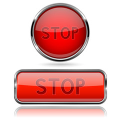 Red STOP glass buttons with chrome frame