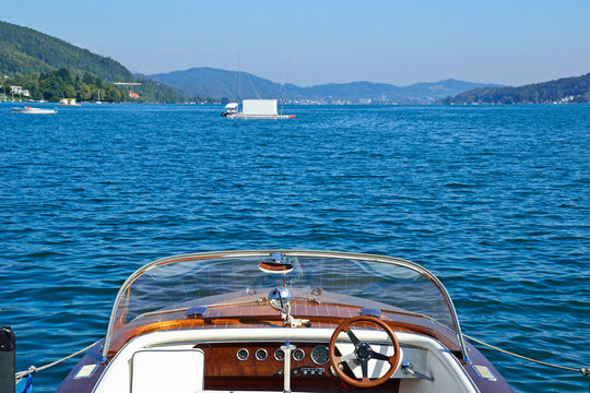 Motorboat on the lake Worth in Austria