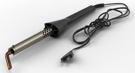 3D rendering - close-up of a plastic handle soldering iron isolated on a white background.