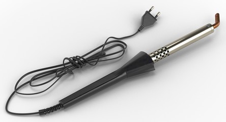 3D rendering - close-up of a plastic handle soldering iron isolated on a white background.